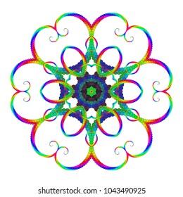 Vector Delicate Ornamental Six Petalled Mandala Art for Meditation  -  Openwork Iridescent Flourish Mystic Yantra Pattern
