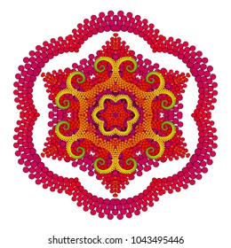 Vector Delicate Ornamental Six Petalled Mandala Art for Meditation  -  Openwork Radial Symmetry Flourish Mystic Yantra Pattern
