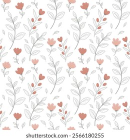 Vector delicate seamless pattern with flowers on a white background. Ideal for gift printing, textiles, children's room design, wrapping paper, scrapbooking.