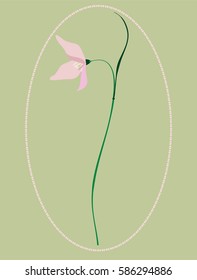 Vector of delicate snowdrop inside of dashed lines ellipse.