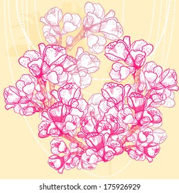 vector delicate spring flower on background with pearl threads and splashes