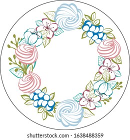 vector delicate wreath flowers circle with marshmallows