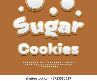 Vector Köstliche Werbung Zucker Cookies. Süße glasierte Schrift. Leckere Lebkuchen Alphabet Buchstaben und Zahlen gesetzt.