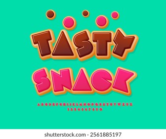 Vector Delicious Advertisement Tasty Snack. Chocolate glazed Font. Cake style set of Alphabet Letters and Numbers