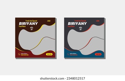 Vector delicious Asian food chicken biryani,  social media banner post template design,