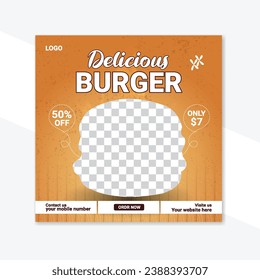 Vector Delicious Burger web banner post template and promotional Design