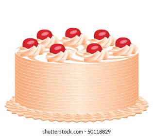 vector delicious cake with cherries and cream