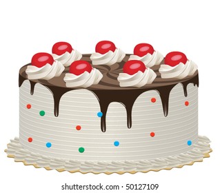 vector delicious chocolate cake with cherries and cream