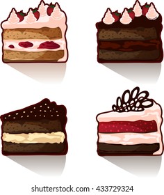 Vector delicious chocolate and strawberry cakes