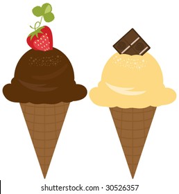 Vector Delicious Chocolate and Vanilla Ice Cream Set
