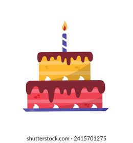 Pastel de cumpleaños con blanco y deliciosa decoración vectorial.