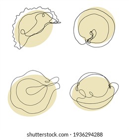 Vector delicious dumplings hand drawn by one black line with beige backing