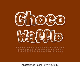 Vector delicious emblem Choco Waffle. Glossy brown Font. Creative Alphabet Letters, Numbers and Symbols set