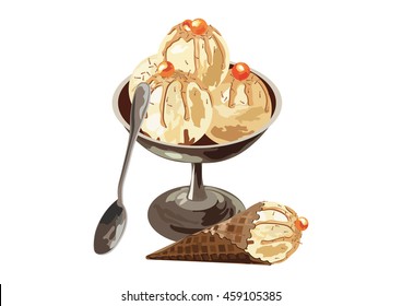 Vector Delicious Ice Cream in a bowl dessert Isolated on white background