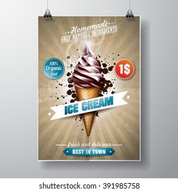 Vector delicious Ice Cream Flyer Design on vintage background. Eps 10 illustration.