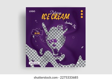 Vector delicious ice cream square promotion banner post design template
