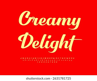 Vector Delicious icon Creamy Delight. Stylish Calligraphic Font. Trendy Alphabet Letters and Numbers set. 