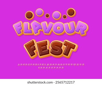 Vector delicious invitation Flavour Fest with Sweet Font. Children Yummy Alphabet Letters and Numbers set