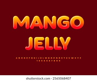 Vector delicious label Mango Jelly. Sweet style Font. Glossy Alphabet Letters, Numbers and Symbols set