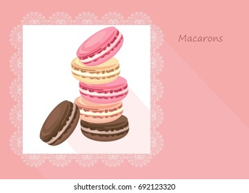 Vector delicious macaroons card for menus, invitation, party