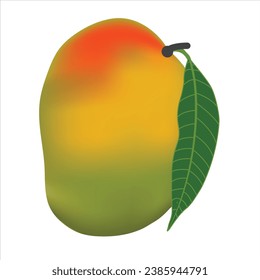 Vector delicioso mango maduro amarillo, naranja con hoja aislada en fondo blanco