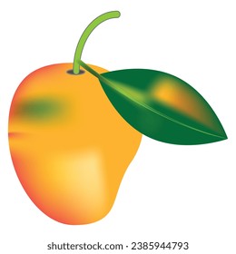 Vector delicious mango ripe yellow, orange  with leaf isolated on white background