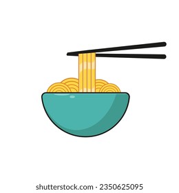 Vector delicious noodles in a bowl with chopsticks