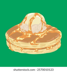 vector delicious pancakes with ice cream in cartoon style. vector illustration of pancakes topped with honey and ice cream
