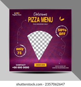 Vector delicious pizza social media food banner and promotional or post template