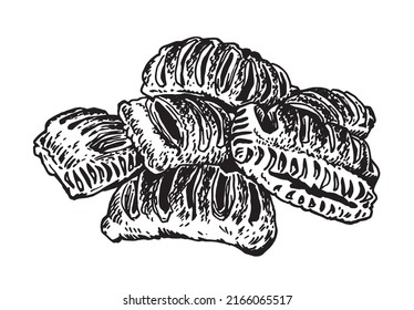 Vector delicious puff pastry buns, fast food element from bakery isolated on white