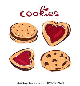 Un delicioso conjunto de galletas de corazón con chocolate. Enorme. Fondo aislado.