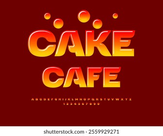 Vector delicious signboard Cake Cafe. Sweet style Font. Fashion Glossy Alphabet Letters and Numbers set.