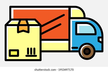 Vector delivery or cargo truck icon with box isolated on white background