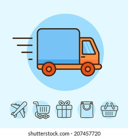 Vector delivery concept in flat style - truck icon - shipping and online shopping - abstract logo design template