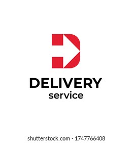 Vector delivery logo template. Flat express post illustration background. Linear letter D with arrow icon label for logistic services. Modern fast shipping design concept