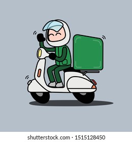 Vector of Delivery man riding a scooter.illustration.