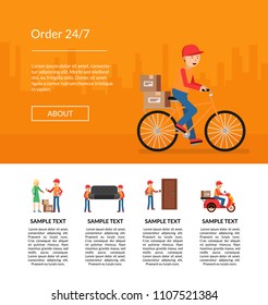Vector delivery service flat elements icons website landing page template illustration