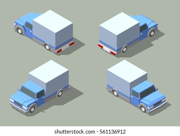 Vector delivery truck isometric set. Isolated on a green background