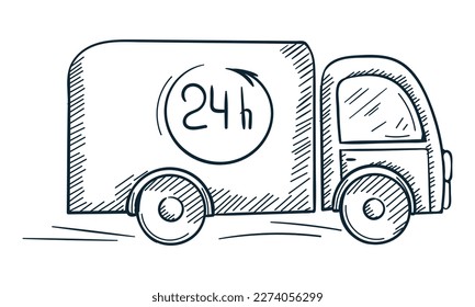 vector Delivery truck pick up hand drawn art