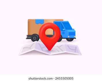 Vector Delivery Van with Box cargo, Delivery and online shopping concept. 3D Web Vector Illustrations.