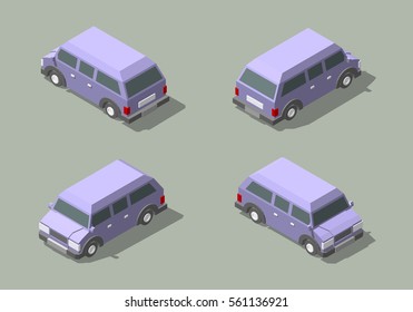 Vector delivery van isometric set. Isolated on a green background