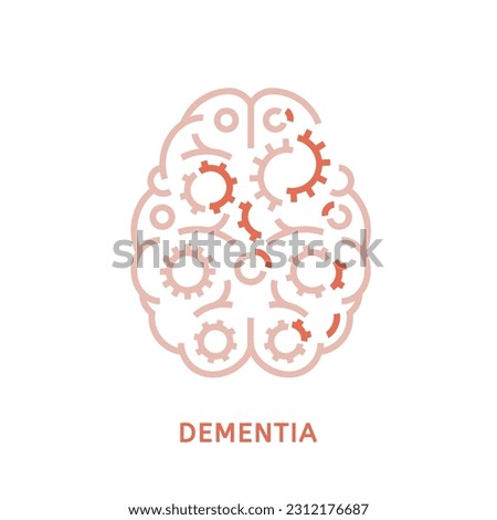 Vector dementia icon in outline style. Medical editable illustration in pink color isolated on a white background. Useful element for logotype, symbol, pictogram and ad graphic design.