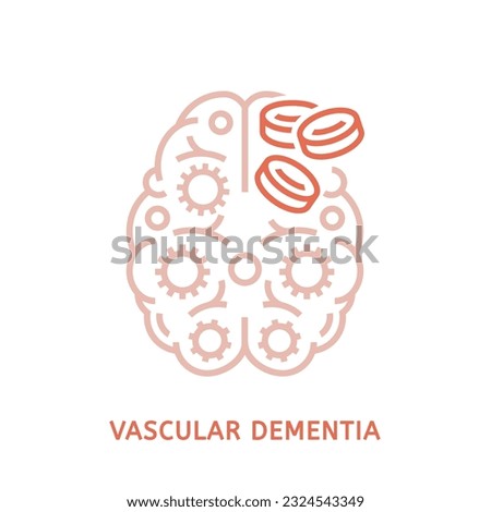 Vector dementia icon in outline style. Medical editable illustration in pink color isolated on a white background. Useful element for logotype, symbol, pictogram and ad graphic design.