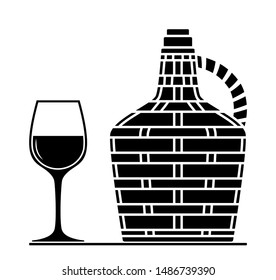 vector demijohn and wine glass isolated on white background