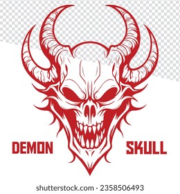 Ilustración del cráneo del demonio vector. Logo, etiqueta, emblema, cartel, afiche, camiseta.
