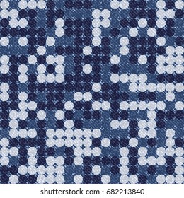 Vector Denim background with circles. Jeans seamless pattern. Blue jeans cloth