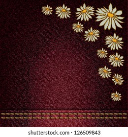 vector denim background with flowers sewn