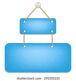 Vector denim blank sign hanging on a string