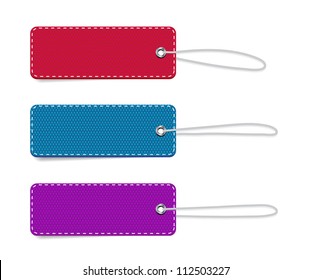 Vector denim fabric rectangular colorful  badges set with straps