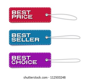 Vector denim fabric rectangular colorful  badges set with straps, best price, bestseller, best choice